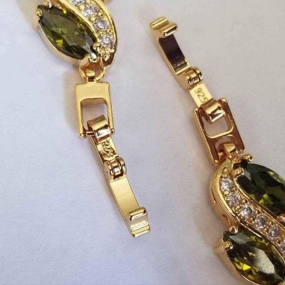 New 18K Gold Plated Marquise Cut Peridot Diamond Bracelet Women With Extender - Picture 4 of 7
